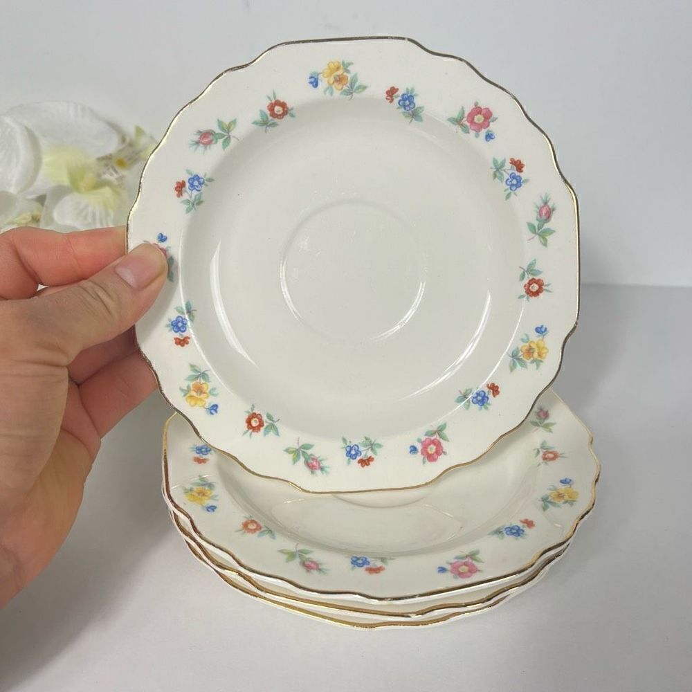 W.S George Lido Gold Floral Trim 5.93” inch Plate Set of 4